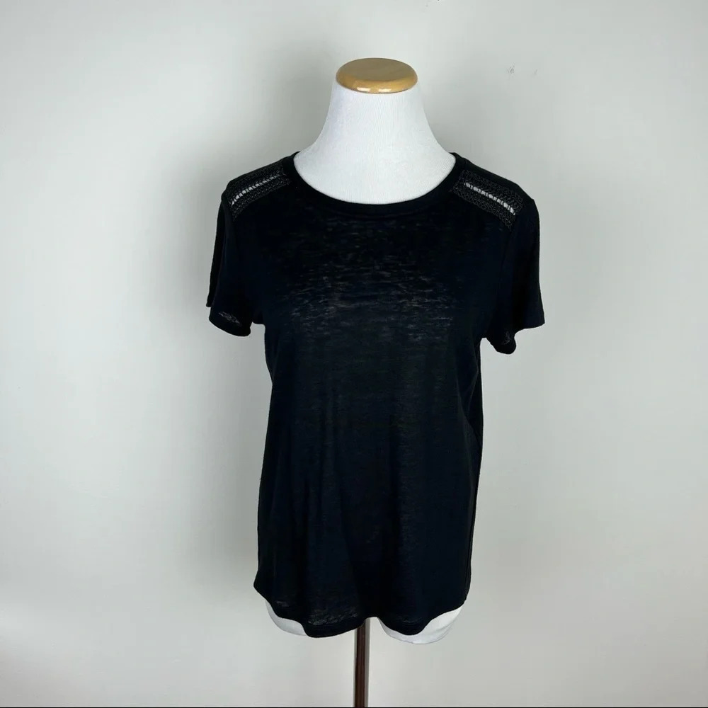 Maje Black Linen Short Sleeve T-Shirt Top Size 1 US S